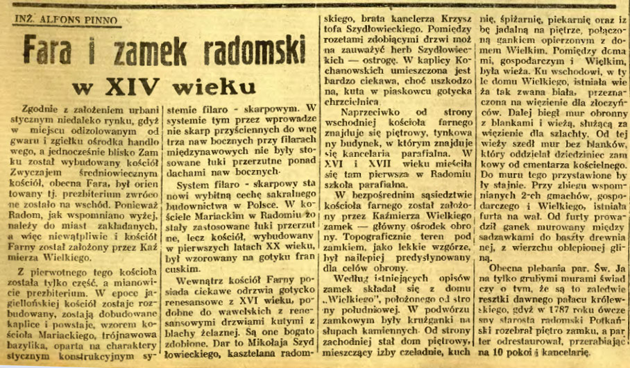 Fara i zamek radomski w XIV wieku