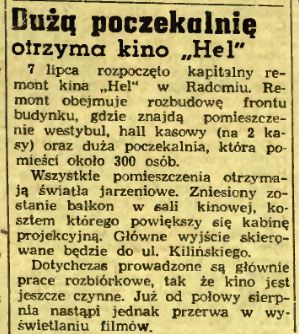 Dużą poczekalnię otrzyma kino Hel