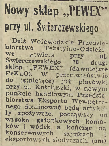 Nowy sklep Pewex przy ul. Świerczewskiego