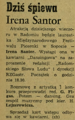 Dziś śpiewa Irena Santor