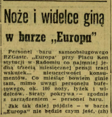 Noże i widelce giną w barze Europa