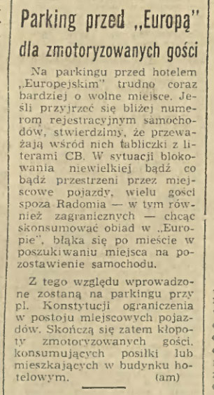 Parking przed „Europą" dla zmotoryzowanych gości