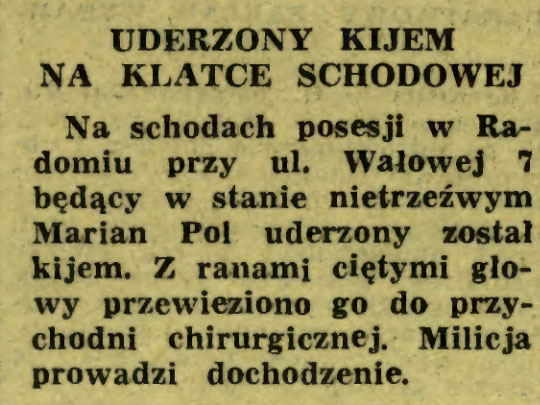 Uderzony kijem na klatce schodowej