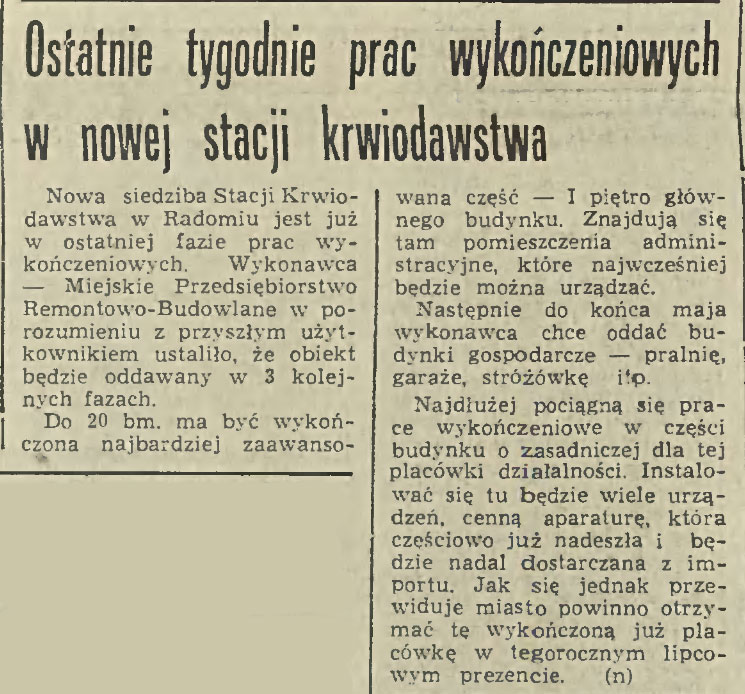 Ostatnie tygodnie prac wykończeniowych w nowej stacji krwiodawstwa
