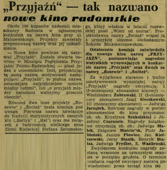 Przyjaźń - tak nazwano nowe kino radomskie