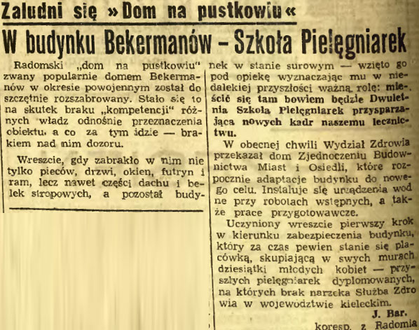W budynku Bekermanów - Szkoła Pielęgniarek
