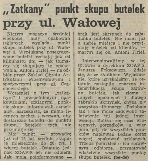 Zatkany punkt skupu butelek przy Wałowej