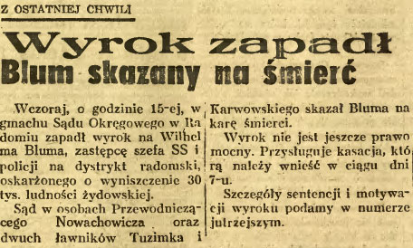 Wyrok zapadł - Blum skazany na śmierć