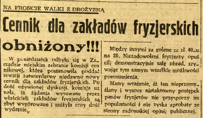 Cennik dla zakładów fryzjerskich obniżony