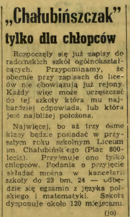„Chałubińszczak" tylko dla chłopców