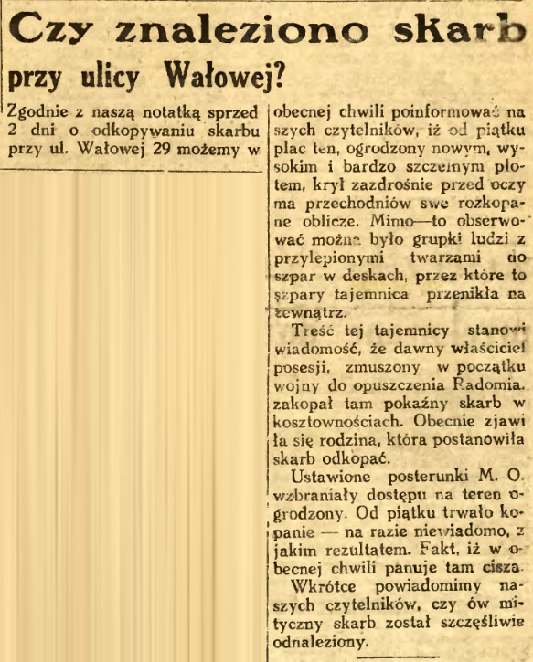 Czy znaleziono skarb przy ulicy Wałowej?