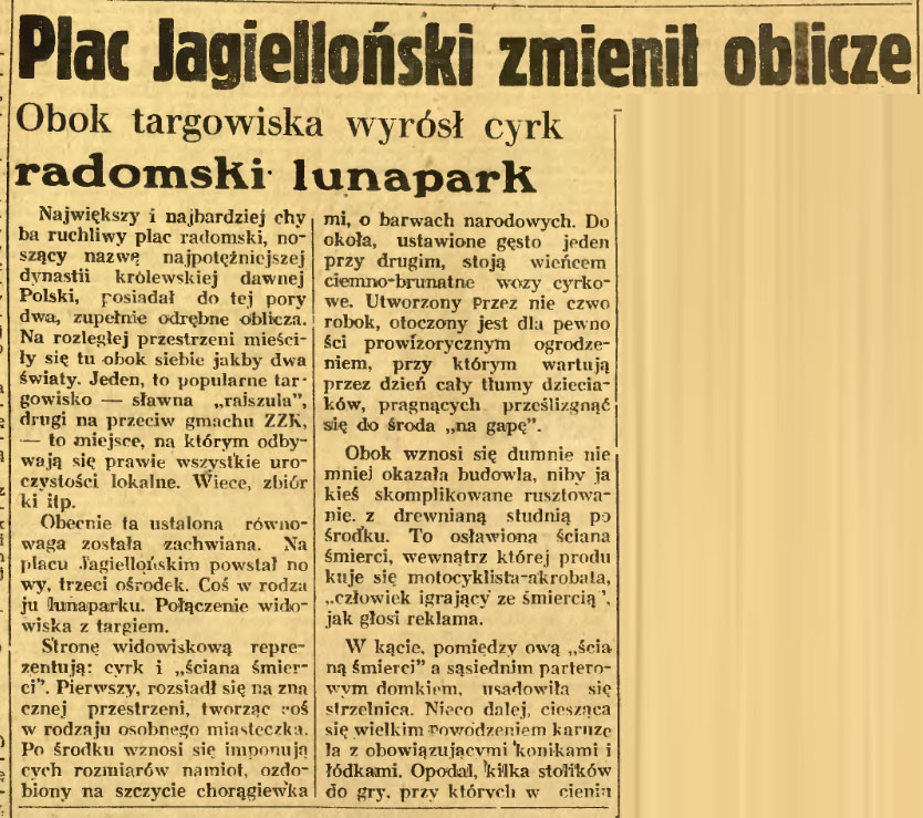 Obok targowiska wyrósł cyrk radomski lunapark