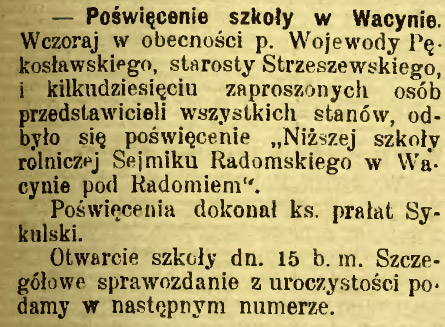 Poświęcenie szkoły w Wacynie