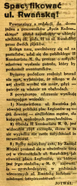 Spacyfikować ul. Rwańską!
