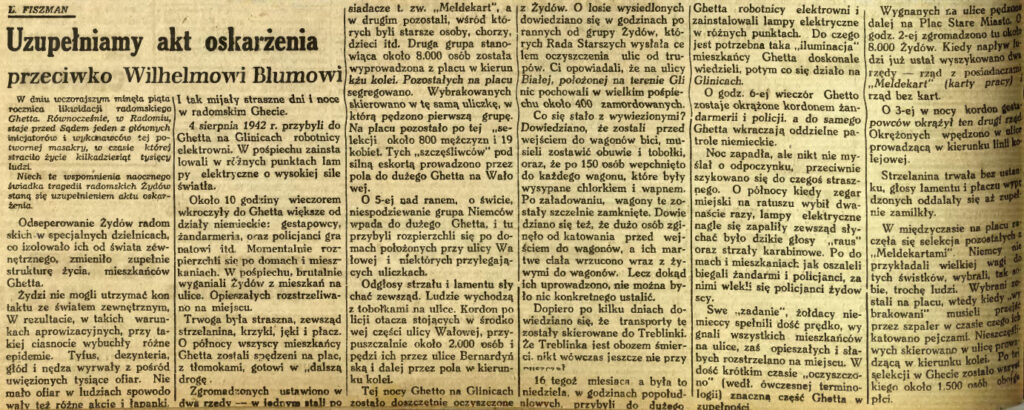 Uzupełniamy akt oskarżenia przeciwko Wilhelmowi Blumowi