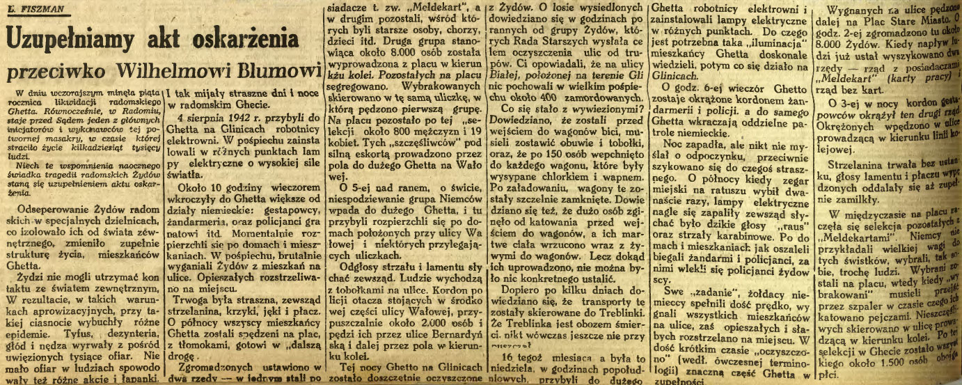 Uzupełniamy akt oskarżenia przeciwko Wilhelmowi Blumowi