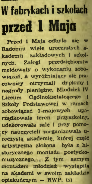 W fabrykach i szkołach przed 1 Maja