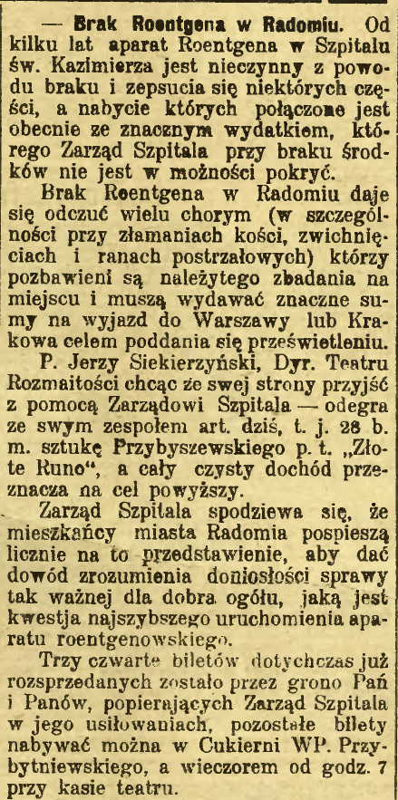 Brak Roentgena w Radomiu
