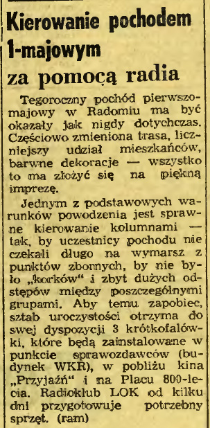 Kierowanie pochodem 1-majowym za pomocą radia