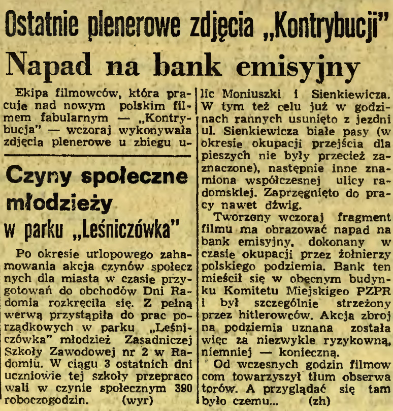 Ostatnie plenerowe zdjęcia „Kontrybucji” - napad na bank emisyjny