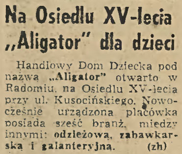 Na Osiedlu XV-lecia „Aligator" dla dzieci