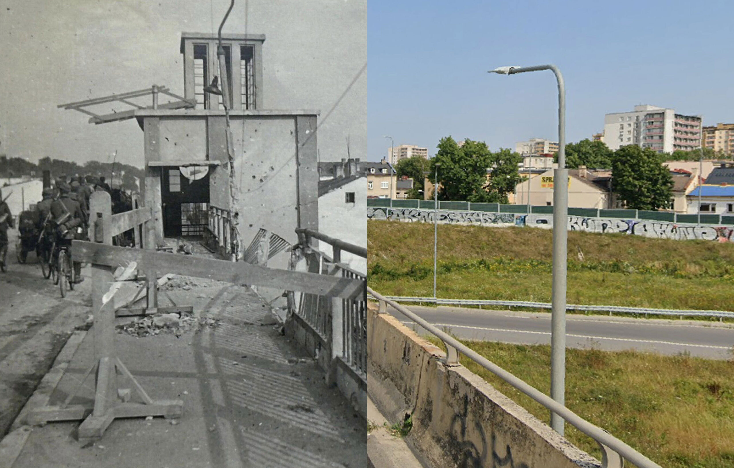 Zbombardowany wiadukt na ul. Słowackiego 1939