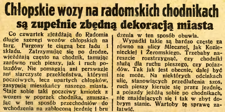 Chłopskie wozy na radomskich chodnikach