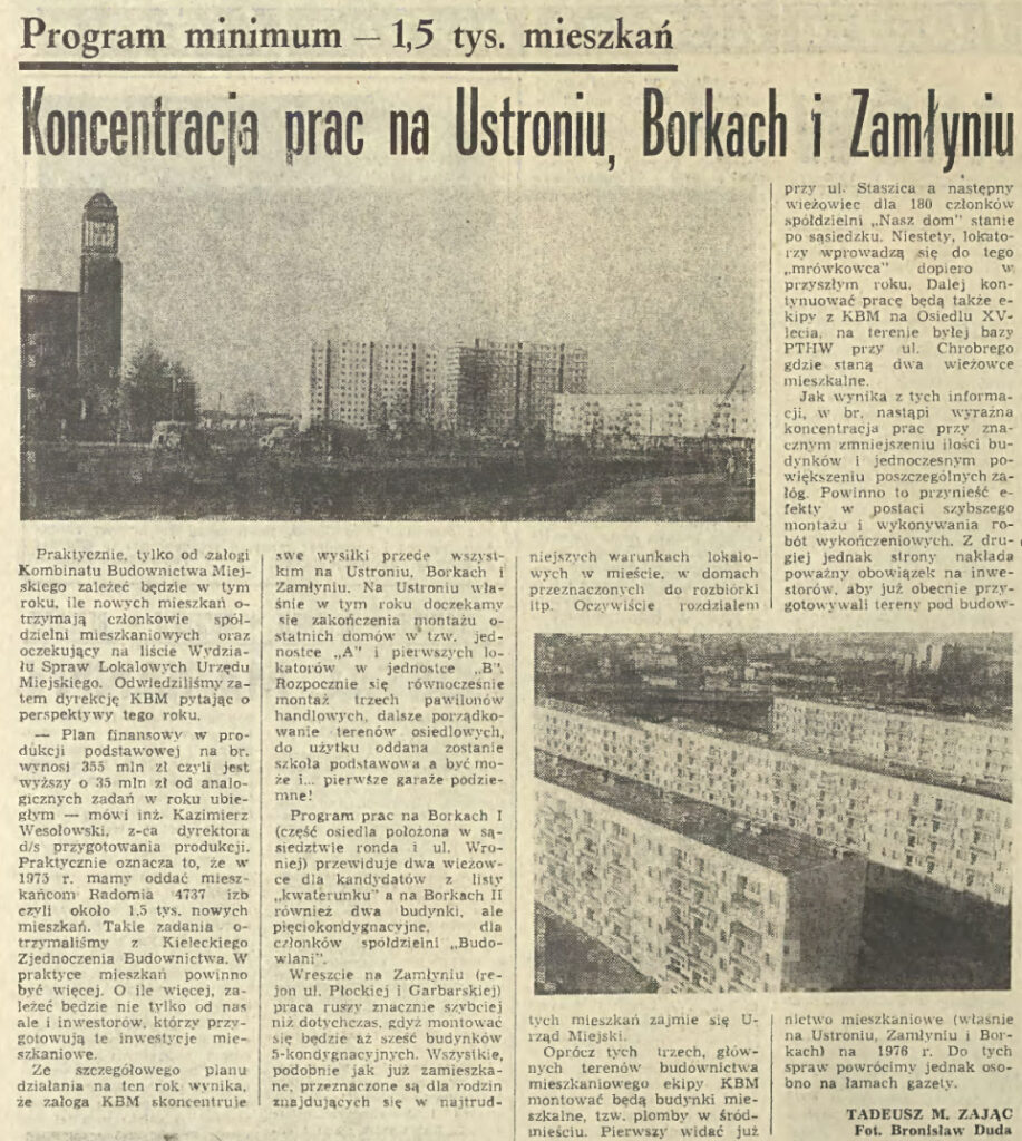 Koncentracja prac na Ustroniu, Borkach i Zamłyniu