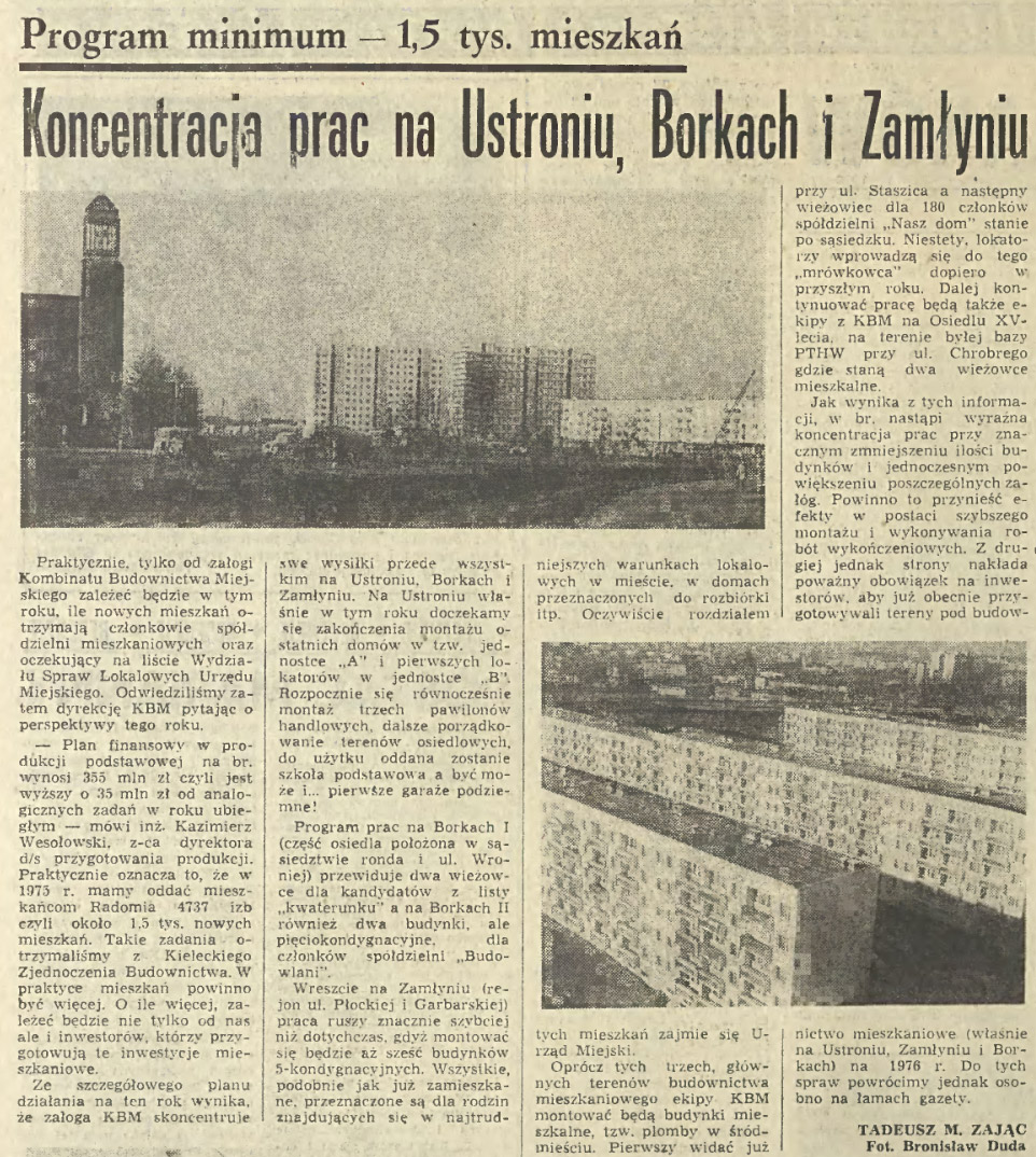 Koncentracja prac na Ustroniu, Borkach i Zamłyniu