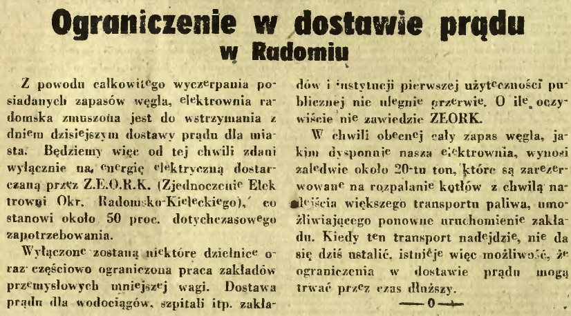 Ograniczenie w dostawie prądu w Radomiu