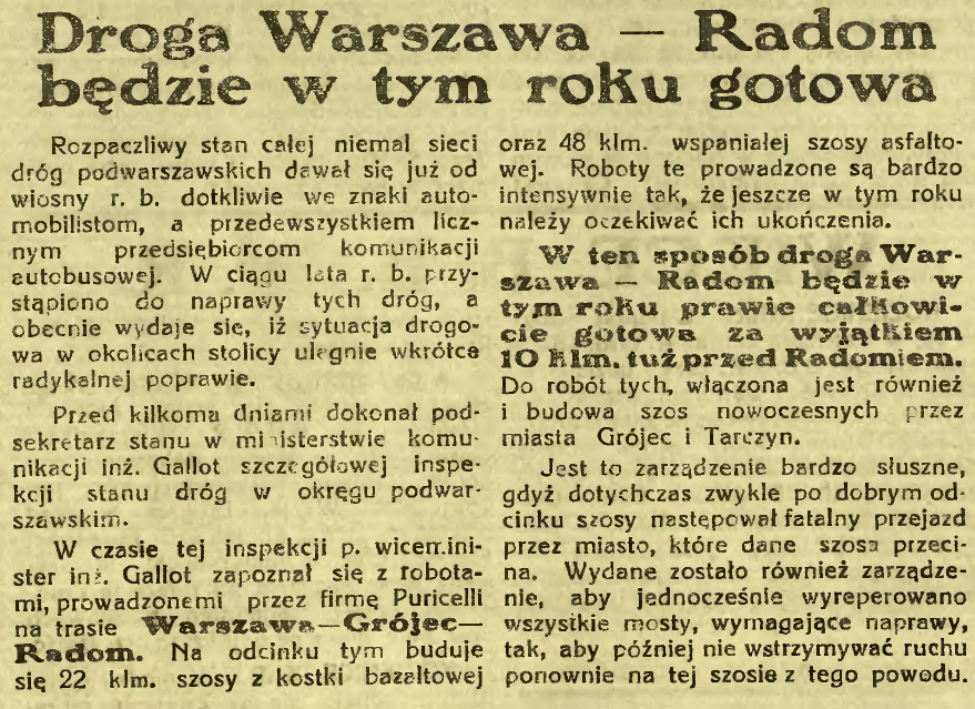 Droga Warszawa - Radom będzie w tym roku gotowa