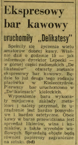 Ekspresowy bar kawowy uruchomiły "Delikatesy"