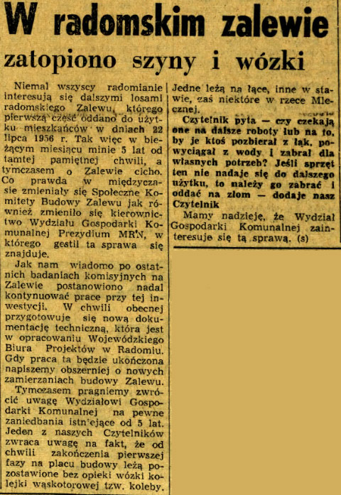 W radomskim zalewie zatopiono szyny i wózki