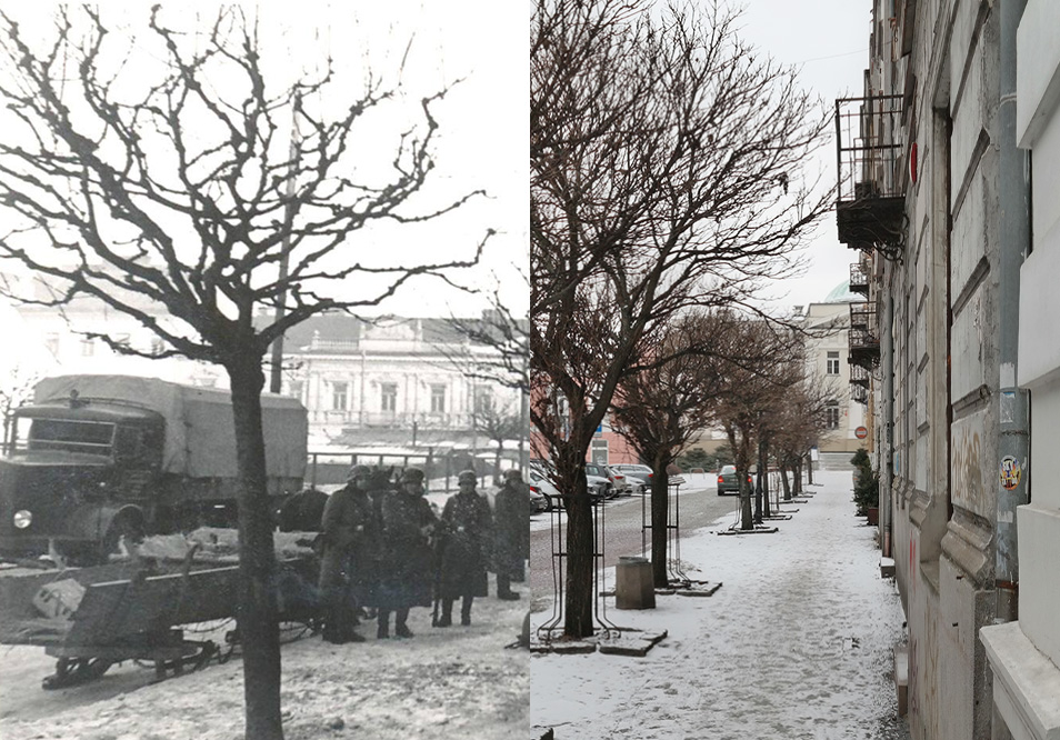 Niemieccy żołnierze przed budynkiem na ul. Moniuszki