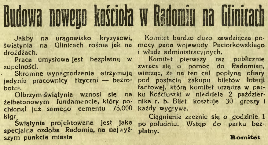 Budowa nowego kościoła w Radomiu na Glinicach