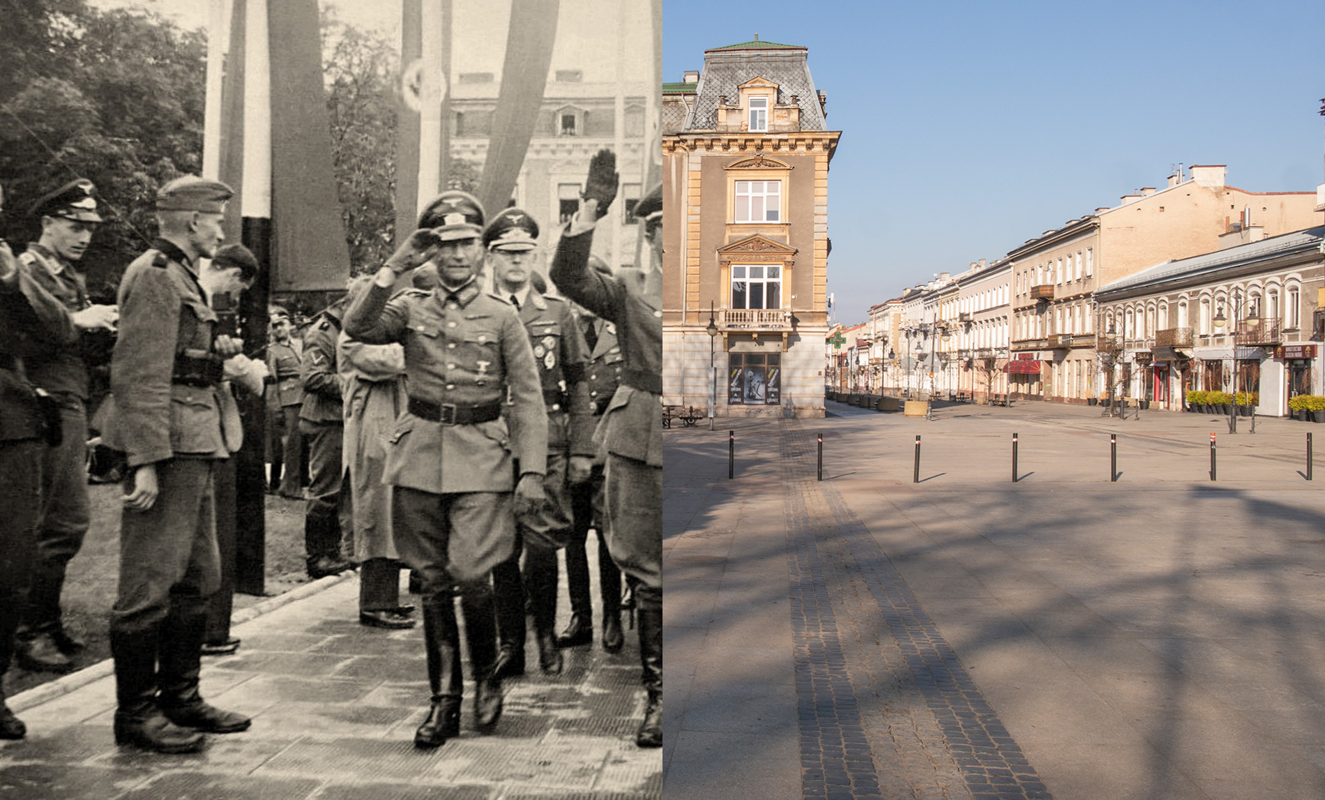 Gubernator dystryktu radomskiego Karl Lasch podczas obchodów rocznicy wybuchu wojny i przemianowania Placu Konstytucji na Adolf Hitler Platz