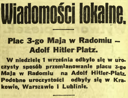 Plac 3-go Maja w Radomiu - Adolf Hitler Platz