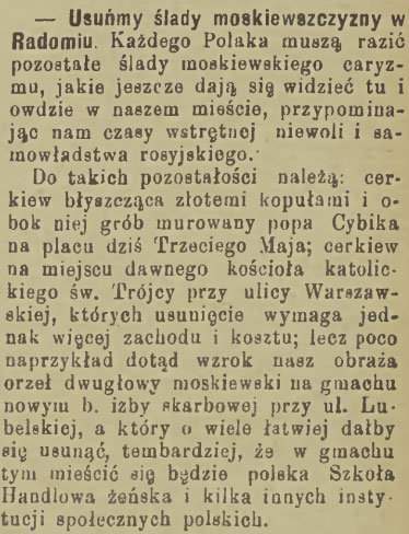 Usuńmy ślady moskiewszczyzny w Radomiu