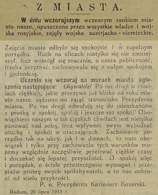 Wkroczenie wojsk niemiecko-austriackich do miasta