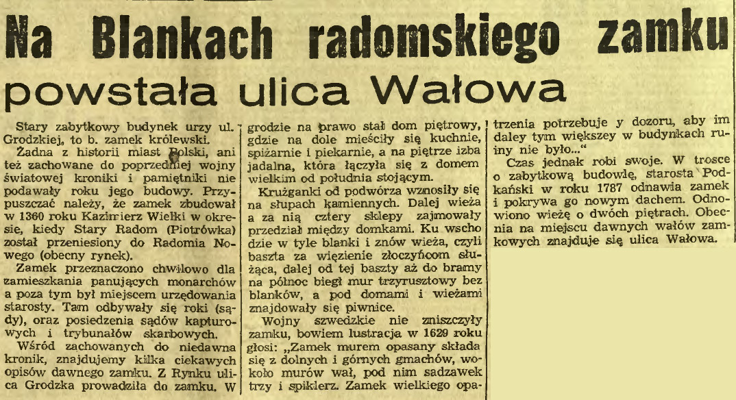 Na Blankach radomskiego zamku powstała ulica Wałowa