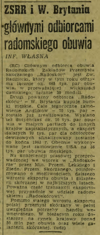 ZSRR i W. Brytania głównymi odbiorcami radomskiego obuwia